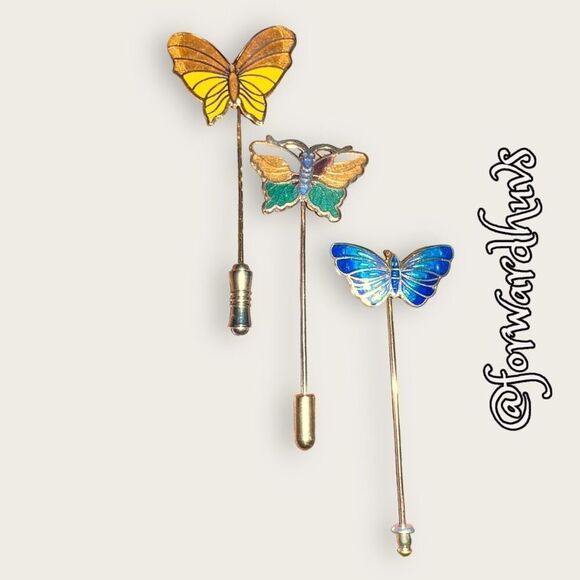 Three (3) Vintage Butterfly Stick Pins / Hat Pins - (1 ) Napier - Picture 3 of 9